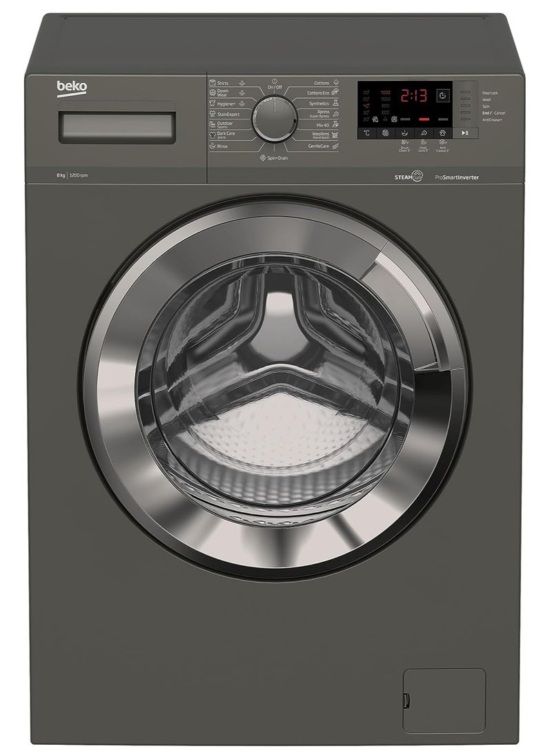 Beko BEKO Washing Machine Full Automatic, Digital, 1200 rpm, Pro Smart Inverter & Steam Cure 8 kg WTV 8612 XMCI2 Manhattan Gray  - Image 1