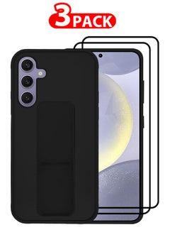 MARGOUN 3 Packs For Samsung Galaxy S24 Plus Case And 2 Screen Protectors Magnetic Stand And Holder Premium Silicone Vertical And Horizontal Hand Strap Grip Multi Stand Cover Black  - Image 1