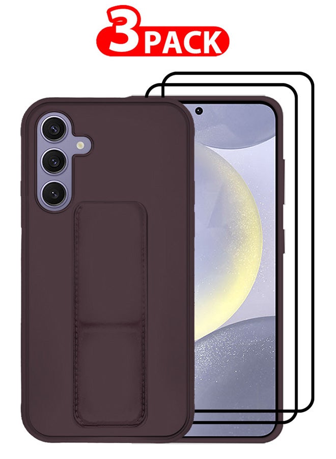 MARGOUN 3 Packs For Samsung Galaxy S24 Plus Case And 2 Screen Protectors Magnetic Stand And Holder Premium Silicone Vertical And Horizontal Hand Strap Grip Multi Stand Cover Merlot - Image 1