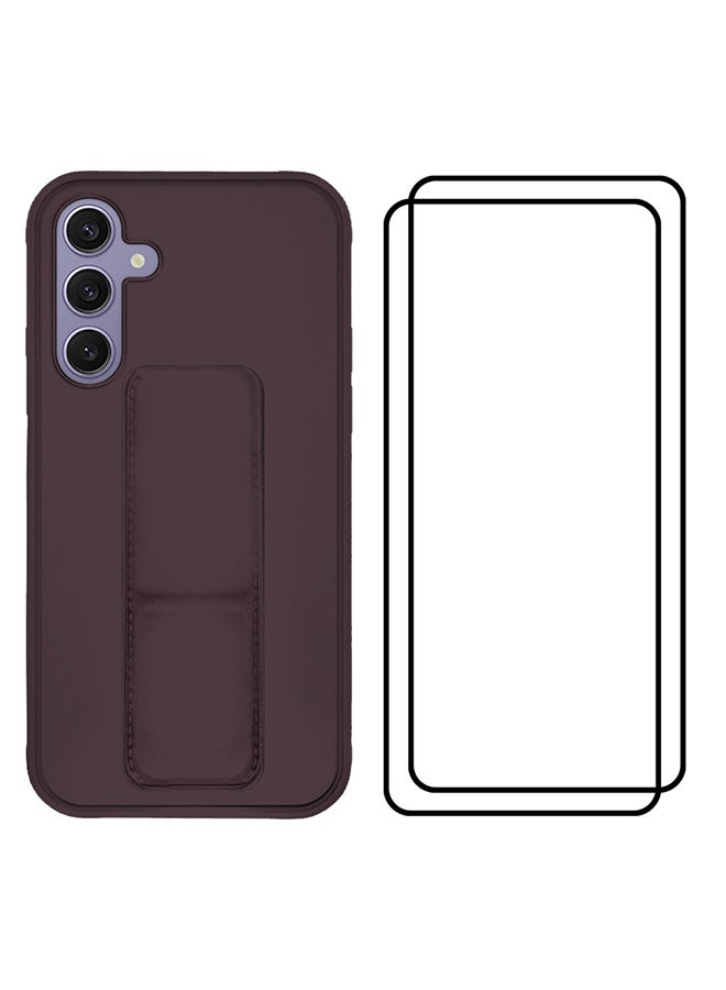 MARGOUN 3 Packs For Samsung Galaxy S24 Plus Case And 2 Screen Protectors Magnetic Stand And Holder Premium Silicone Vertical And Horizontal Hand Strap Grip Multi Stand Cover Merlot - Image 2