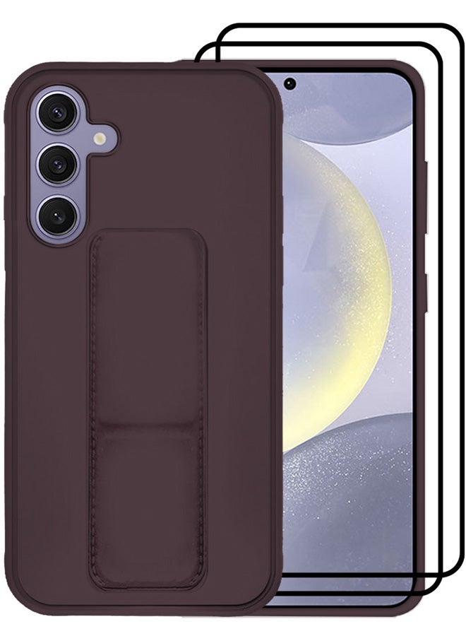 MARGOUN 3 Packs For Samsung Galaxy S24 Plus Case And 2 Screen Protectors Magnetic Stand And Holder Premium Silicone Vertical And Horizontal Hand Strap Grip Multi Stand Cover Merlot - Image 3