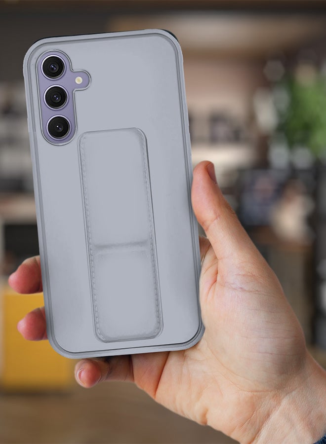 MARGOUN Samsung Galaxy S24 Plus Case Magnetic Stand And Holder Premium Silicone Vertical And Horizontal Hand Strap Grip Multi Stand Car Mount Kickstand Case Finger Strap Cover Grey - Image 3