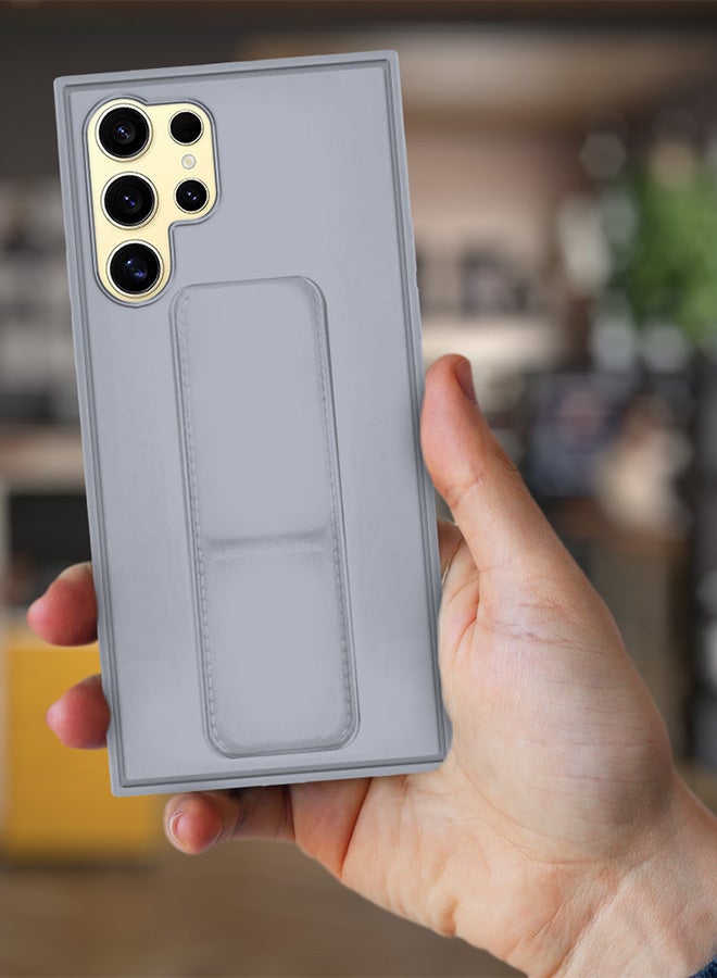 MARGOUN Samsung Galaxy S24 Ultra Case Magnetic Stand And Holder Premium Silicone Vertical And Horizontal Hand Strap Grip Multi Stand Car Mount Kickstand Case Finger Strap Cover Grey - Image 3