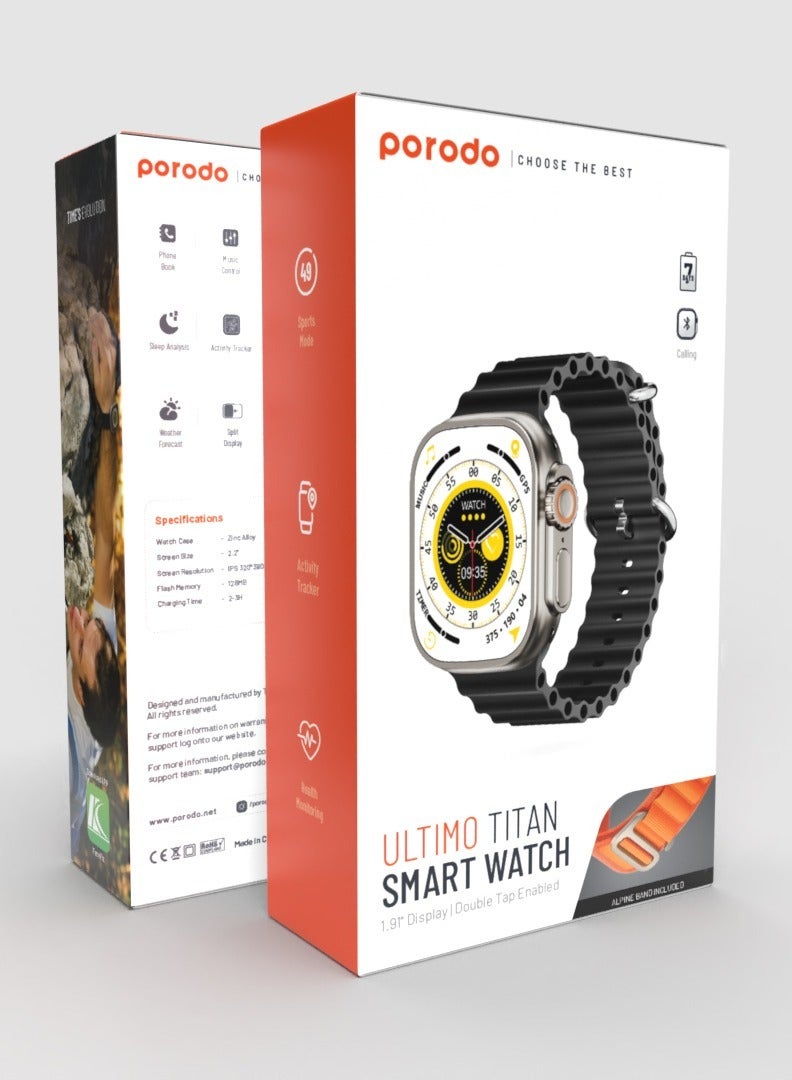 porodo - 300 mAh Smart Watch Ultra Ultimo Titan w/ 1*Alpine Band And 1*Ocean Band Multicolor - Image 1