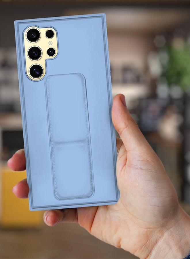 مارجون Samsung Galaxy S24 Ultra Case Magnetic Stand And Holder Premium Silicone Vertical And Horizontal Hand Strap Grip Multi Stand Car Mount Kickstand Case Finger Strap Cover Light Blue - Image 3