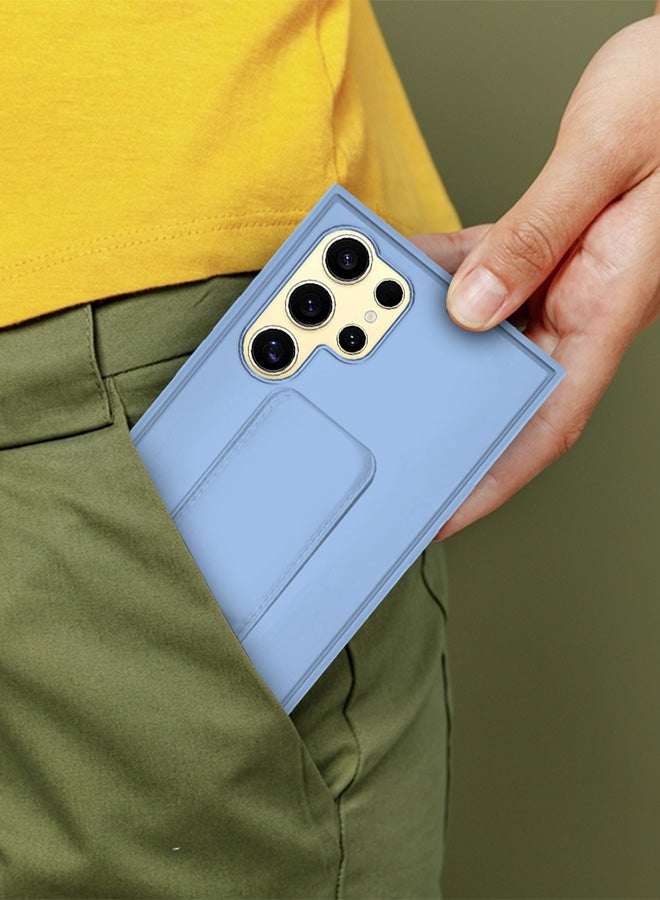 مارجون Samsung Galaxy S24 Ultra Case Magnetic Stand And Holder Premium Silicone Vertical And Horizontal Hand Strap Grip Multi Stand Car Mount Kickstand Case Finger Strap Cover Light Blue - Image 4