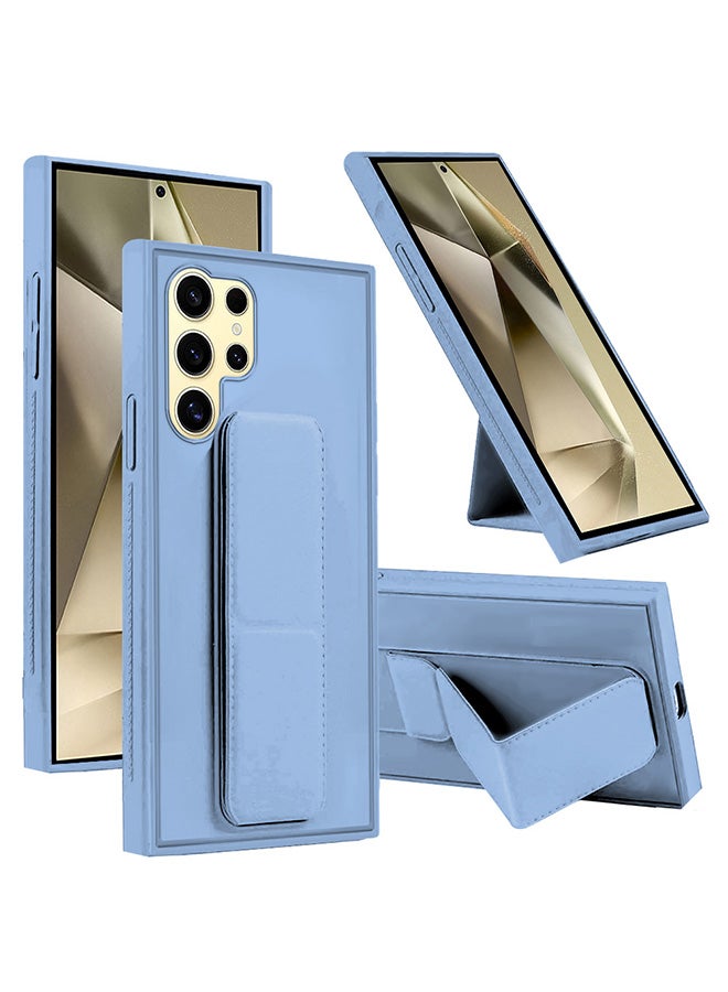 مارجون Samsung Galaxy S24 Ultra Case Magnetic Stand And Holder Premium Silicone Vertical And Horizontal Hand Strap Grip Multi Stand Car Mount Kickstand Case Finger Strap Cover Light Blue - Image 2