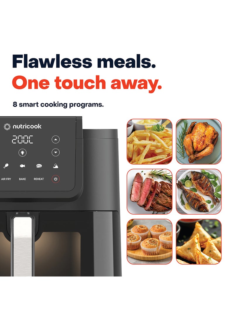 Digital Slim Air Fryer XL,7.6L Capacity with Clear Window & Internal Light , 2.4KG, Space-Saving Design,5 Presets, Air Fry, Roast , Bake, Reheat & Dehydrate, 2 Years Warranty 7.6 L 1700 W AFS200 Black