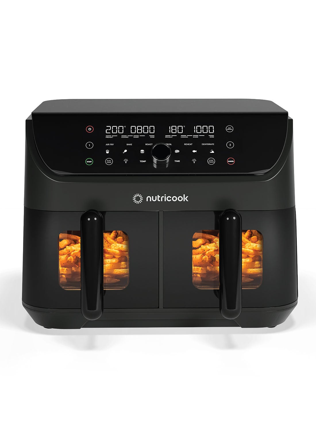 nutricook Air Fryer Duo 2 Vision With Clear Window And Internal Light, Independently Controlled Dual Baskets, Air Fry, Bake, Roast, Broil, Reheat And Dehydrate, 6 Presets 8.5 L 2400 W AFD185V Black 