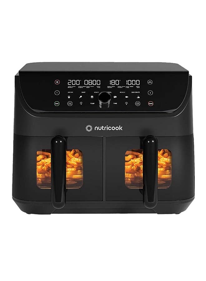 nutricook Air Fryer Duo 2 Vision With Clear Window And Internal Light, Independently Controlled Dual Baskets, Air Fry, Bake, Roast, Broil, Reheat And Dehydrate, 6 Presets 8.5 L 2400 W AFD185V Black 