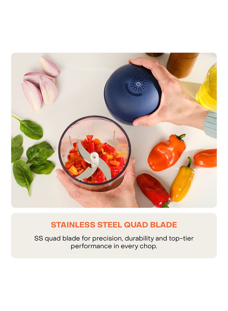 nutricook - Choppi Cordless Rechargeable Chopper, Pulse And Steady Modes, BPA Free Tritan Cup, 4000 mAh Battery, SS 304 Quad Blade, Designed In California 500 ml 220 W CH600 Blue - Image 1