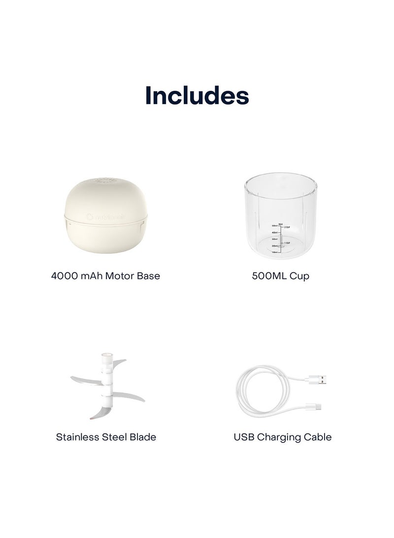 nutricook - Choppi Cordless Rechargeable Chopper, Pulse And Steady Modes, BPA Free Tritan Cup, 4000 mAh Battery, SS 304 Quad Blade, Designed In California 500 ml 220 W CH600CS Desert Sand - Image 1