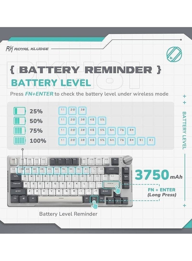 Royal Kludge - RKH81 Tri-Mode 80% Gasket Structure Wireless Mechanical Gaming Keyboard, Brown Switches Hot-Swappable RGB Knob Control - Image 1
