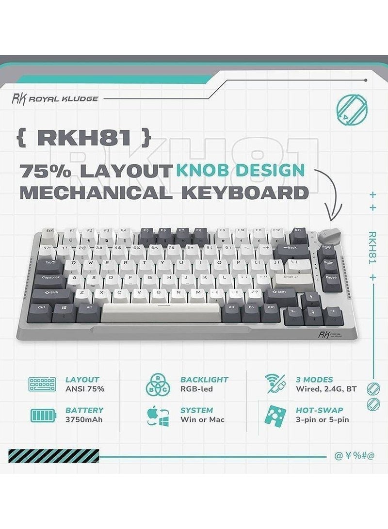 Royal Kludge - RKH81 Tri-Mode 80% Gasket Structure Wireless Mechanical Gaming Keyboard, Brown Switches Hot-Swappable RGB Knob Control - Image 1
