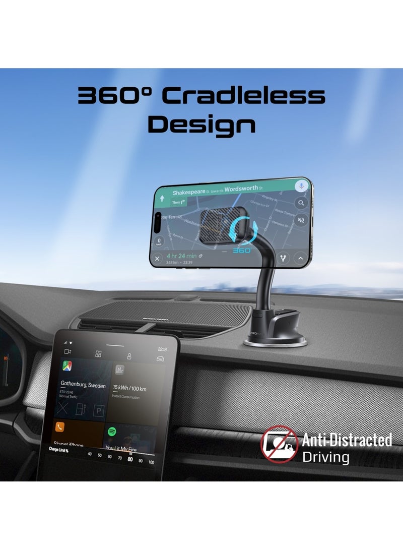 بروميت حامل هاتف مغناطيسي للسيارة، حامل هاتف للسيارة قابل للدوران بزاوية 360 درجة مع قبضة مضادة للانزلاق، تصميم بدون حامل، ذراع قابل للتعديل ومغناطيس N52 لهاتف iPhone 15 وSamsung S23 وMagMount-Pro - Image 5