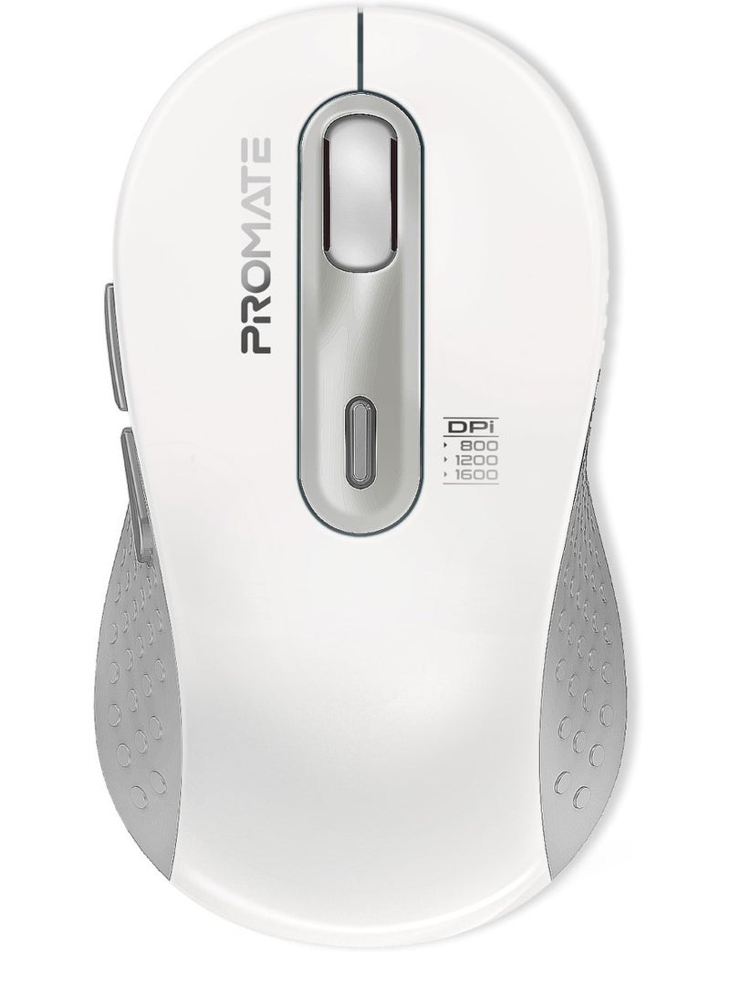 PROMATE Promate Wireless Optical Mouse,  Ambidextrous Wireless Mice with Dual Mode Connectivity, Bluetooth v5.2, 2.4Ghz Transmission, Adjustable 1600DPI, 150H Working Time, Ken White  - Image 1