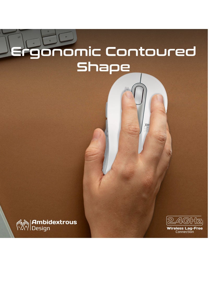 PROMATE Promate Wireless Optical Mouse,  Ambidextrous Wireless Mice with Dual Mode Connectivity, Bluetooth v5.2, 2.4Ghz Transmission, Adjustable 1600DPI, 150H Working Time, Ken White  - Image 3