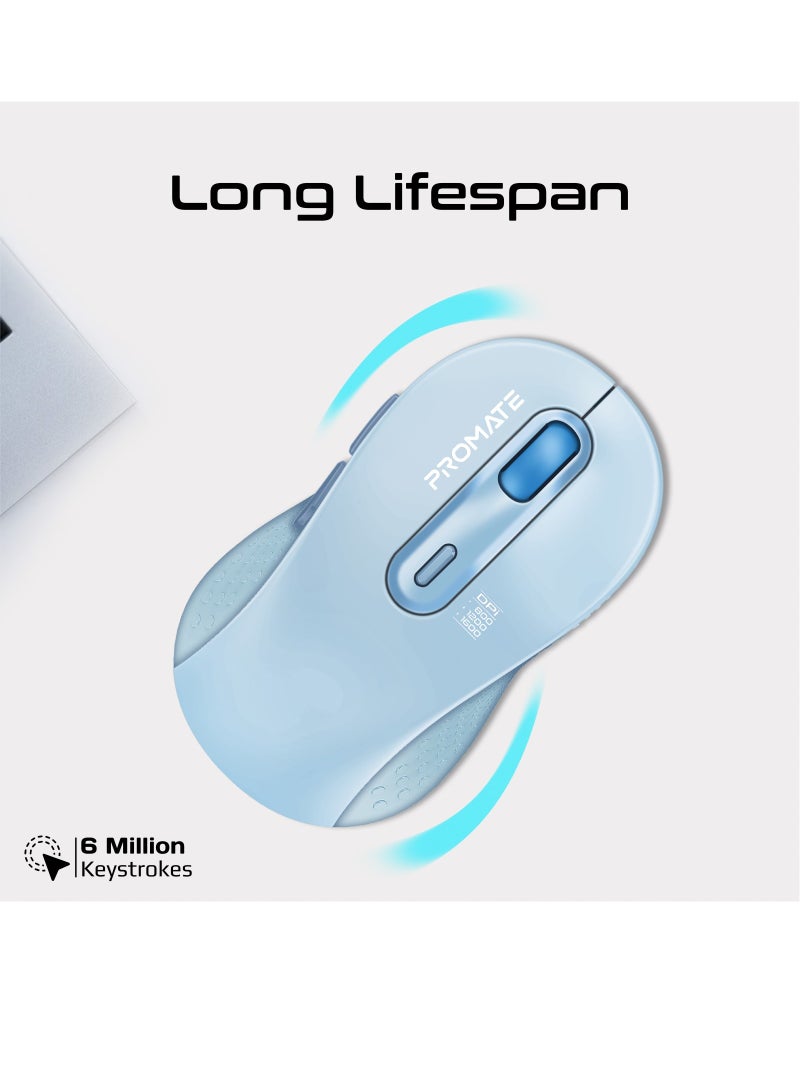 Wireless Mouse, Ergonomic Ambidextrous Wireless Mice with Dual Mode Connectivity, Bluetooth V5.2 or V3.0, 2.4Ghz Transmission, Adjustable 1600DPI, 150H Working Time | Ken Blue