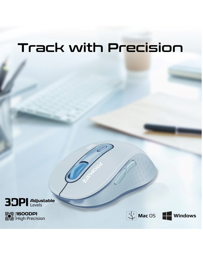 Wireless Mouse, Ergonomic Ambidextrous Wireless Mice with Dual Mode Connectivity, Bluetooth V5.2 or V3.0, 2.4Ghz Transmission, Adjustable 1600DPI, 150H Working Time | Ken Blue