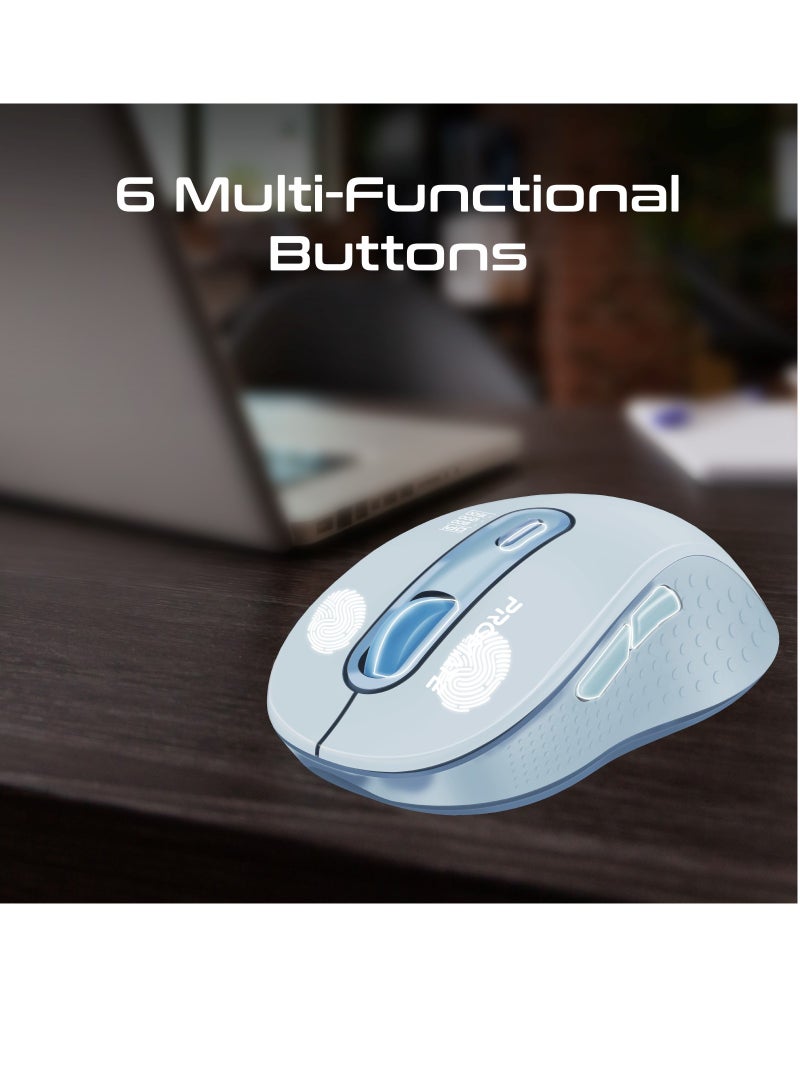 Wireless Mouse, Ergonomic Ambidextrous Wireless Mice with Dual Mode Connectivity, Bluetooth V5.2 or V3.0, 2.4Ghz Transmission, Adjustable 1600DPI, 150H Working Time | Ken Blue