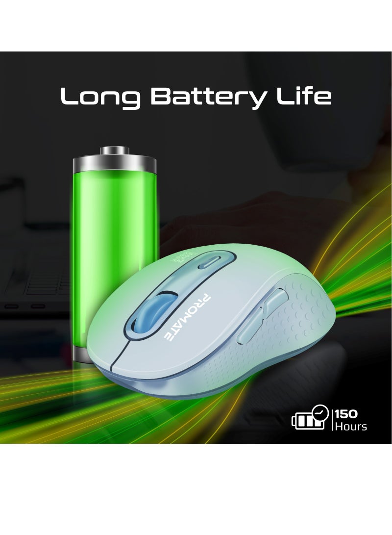 Wireless Mouse, Ergonomic Ambidextrous Wireless Mice with Dual Mode Connectivity, Bluetooth V5.2 or V3.0, 2.4Ghz Transmission, Adjustable 1600DPI, 150H Working Time | Ken Blue