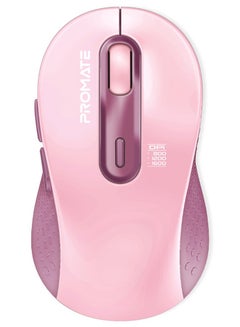 Promate Wireless Mouse, Ergonomic Ambidextrous Wireless Mice with Dual Mode Connectivity, Bluetooth v5.3, 2.4Ghz Transmission, Adjustable 1600DPI, 150H Working Time, Ken Pink