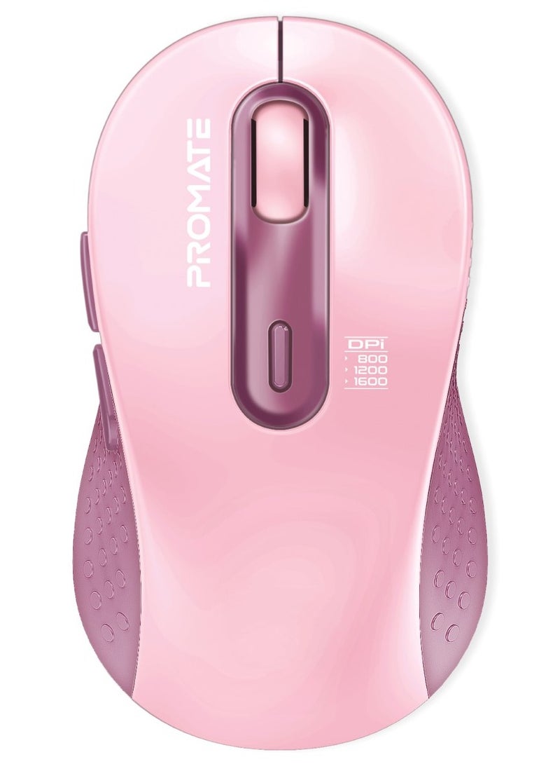 PROMATE - Promate Wireless Mouse, Ergonomic Ambidextrous Wireless Mice with Dual Mode Connectivity, Bluetooth v5.3, 2.4Ghz Transmission, Adjustable 1600DPI, 150H Working Time, Ken Pink - Image 1