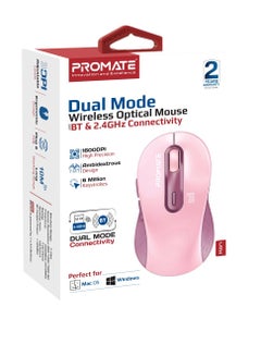 Promate Wireless Mouse, Ergonomic Ambidextrous Wireless Mice with Dual Mode Connectivity, Bluetooth v5.3, 2.4Ghz Transmission, Adjustable 1600DPI, 150H Working Time, Ken Pink - pnsku/N70041343V/45/_/1706167871/898d9a57-f5bc-471f-8f28-3ae1829323be