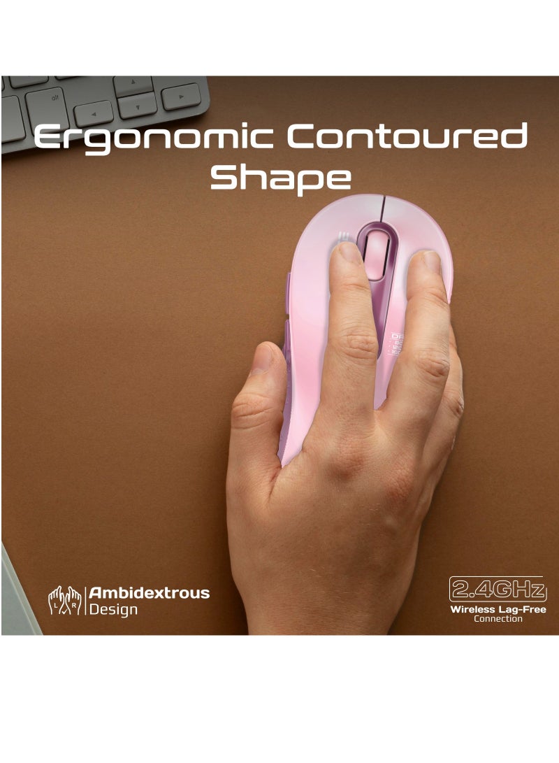 PROMATE - Promate Wireless Mouse, Ergonomic Ambidextrous Wireless Mice with Dual Mode Connectivity, Bluetooth v5.3, 2.4Ghz Transmission, Adjustable 1600DPI, 150H Working Time, Ken Pink - Image 1