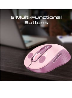 Promate Wireless Mouse, Ergonomic Ambidextrous Wireless Mice with Dual Mode Connectivity, Bluetooth v5.3, 2.4Ghz Transmission, Adjustable 1600DPI, 150H Working Time, Ken Pink - pnsku/N70041343V/45/_/1706167873/feb797c3-b538-4da1-919d-dd84b5f88620