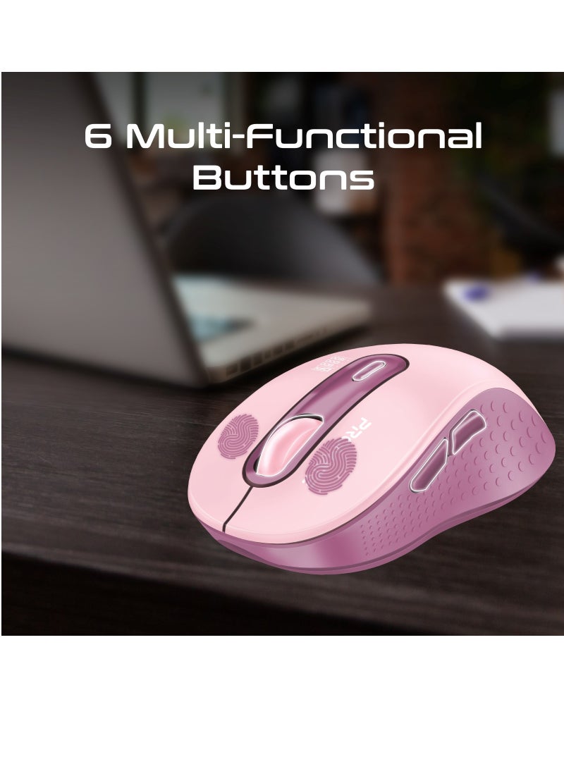 PROMATE - Promate Wireless Mouse, Ergonomic Ambidextrous Wireless Mice with Dual Mode Connectivity, Bluetooth v5.3, 2.4Ghz Transmission, Adjustable 1600DPI, 150H Working Time, Ken Pink - Image 1