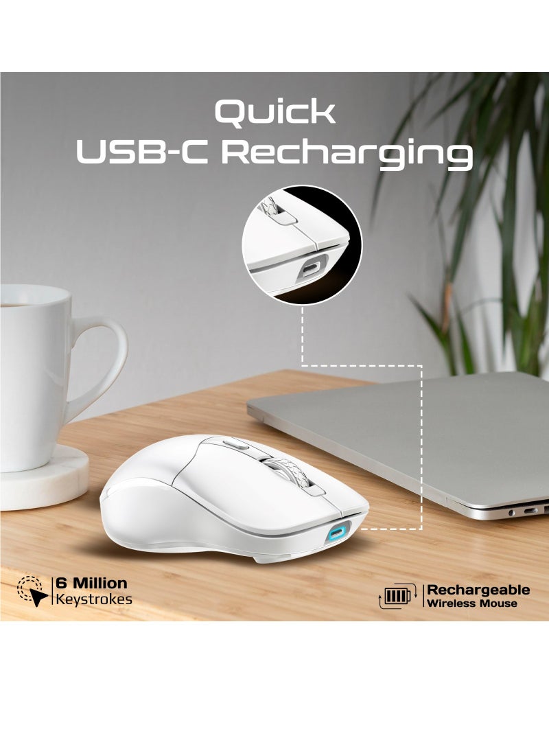 PROMATE - 500 mAh Promate Rechargeable Wireless Mouse, Professional Contoured 500mAh Battery with Dual Nano Receiver Connectivity, 1600DPI DPI and 6 Multi-Functional Buttons, Samo White - Image 1