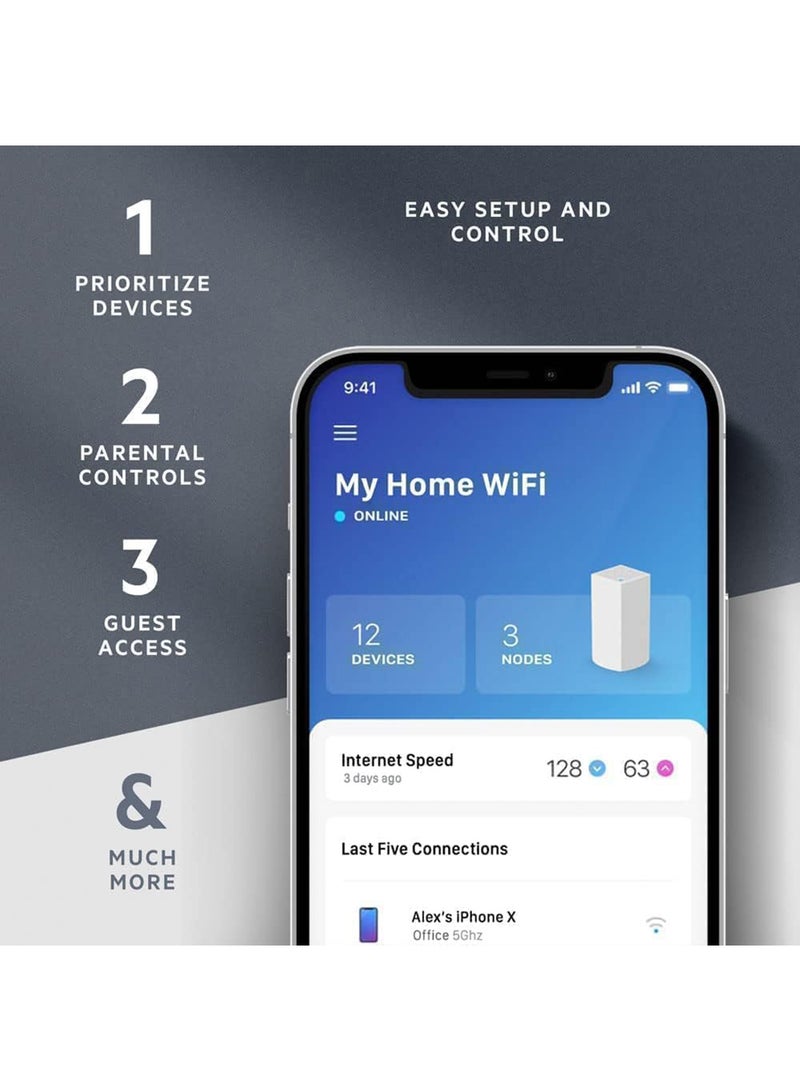 LINKSYS - Atlas Pro 6 Velop Dual Band Whole Home Mesh WiFi 6 System (AX5400) - WiFi Router, Extender, Booster with up to 2700 sq ft Coverage, 4x Faster Speed for 30+ Devices - 1 Pack, MX5501-ME White - Image 1