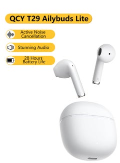 QCY T29 Ailybuds Lite Truly Wireless Earbuds With Bionic Arc Design,Strong 5.3 Bluetooth Connection, 28 Hours Battery Life & 68 ms Low Latency - White  - Image 1