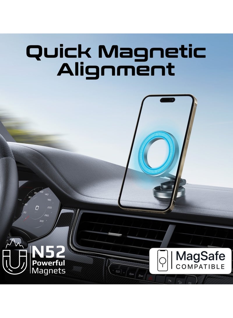 PROMATE Magnetic Car Phone Holder, Compact 360-Degree Rotatable Dashboard Car Phone Stand With Anti-Slip Grip, Cradleless Design, Foldable Arm And N52 Magnet For iPhone 15, Samsung S23, MagHoop-HG Grey  - Image 2