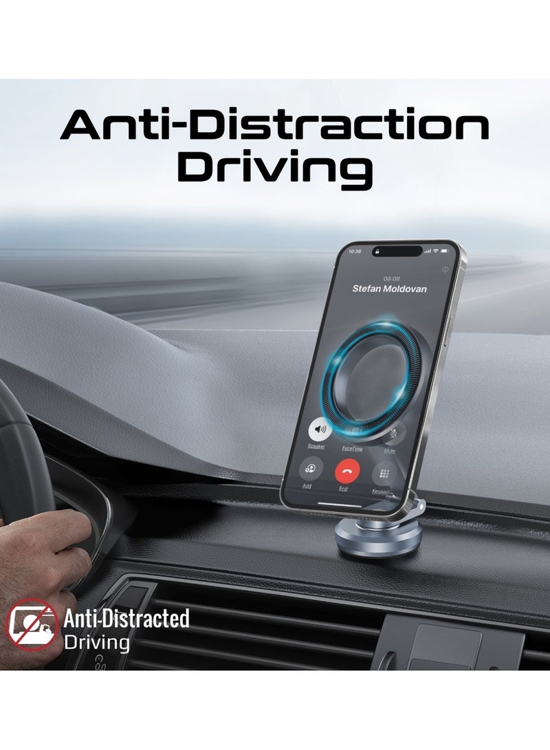 PROMATE Magnetic Car Phone Holder, Compact 360-Degree Rotatable Dashboard Car Phone Stand With Anti-Slip Grip, Cradleless Design, Foldable Arm And N52 Magnet For iPhone 15, Samsung S23, MagHoop-HG Grey  - Image 5