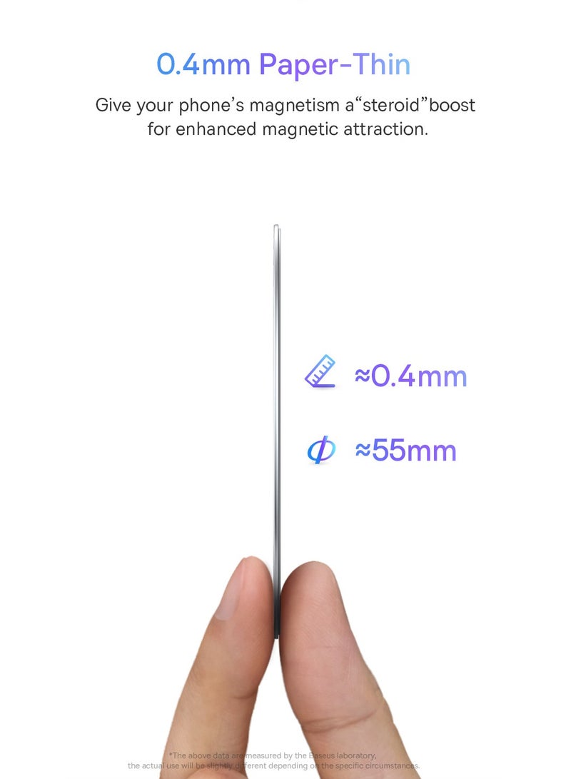بيسوس - ملصق حلقات معدنية عالمية متوافق مع شاحن Magsafe اللاسلكي المغناطيسي iPhone 15/14/13/12 Series Pro Mini Max Samsung Galaxy، ملحقات تحويل شاحن سيارة رفيعة للغاية - Image 1