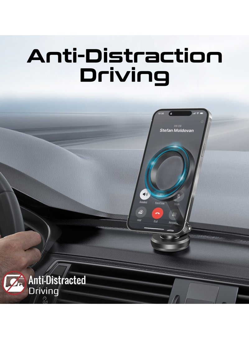 PROMATE Magnetic Car Phone Holder, Compact 360-degree Rotatable Dashboard Car Phone Stand With Anti-Slip Grip, Cradleless Design, Foldable Arm And N52 Magnet For iPhone 16, Samsung S25, MagHoop-HG - Black  - Image 5