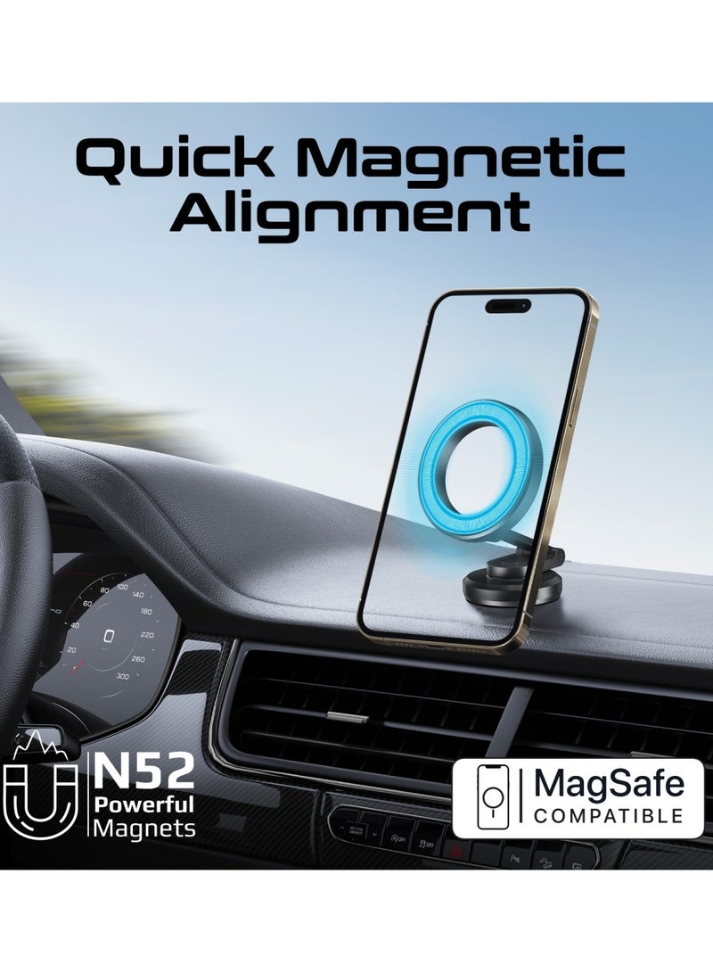 PROMATE Magnetic Car Phone Holder, Compact 360-degree Rotatable Dashboard Car Phone Stand With Anti-Slip Grip, Cradleless Design, Foldable Arm And N52 Magnet For iPhone 16, Samsung S25, MagHoop-HG - Black  - Image 2