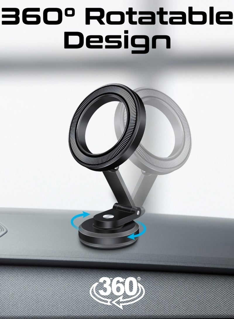 PROMATE Magnetic Car Phone Holder, Compact 360-degree Rotatable Dashboard Car Phone Stand With Anti-Slip Grip, Cradleless Design, Foldable Arm And N52 Magnet For iPhone 16, Samsung S25, MagHoop-HG - Black  - Image 4
