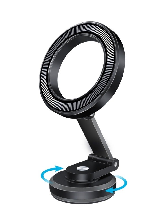 PROMATE Magnetic Car Phone Holder, Compact 360-degree Rotatable Dashboard Car Phone Stand With Anti-Slip Grip, Cradleless Design, Foldable Arm And N52 Magnet For iPhone 16, Samsung S25, MagHoop-HG - Black  - Image 1