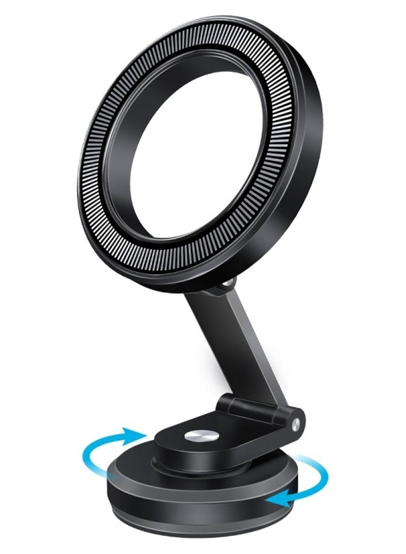 PROMATE Magnetic Car Phone Holder, Compact 360-Degree Rotatable Dashboard Car Phone Stand With Anti-Slip Grip, Cradleless Design, Foldable Arm And N52 Magnet For iPhone 17, Samsung S25, Maghoop-Hg - Black - Image 1