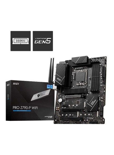 PRO Z790-P WIFI DDR5 ATX Motherboard, LGA 1700 Socket, Intel Z790 Chipset, 4x DDR5 Slots (128GB Max), Wi-Fi 6E / BT 5.2, 2.5Gbps LAN, M.2 Shield Frozr, PCIe 5.0, Lightning Gen5, 14+2 Duet Rail VRM, USB 3.2 Gen 2x2, Enhanced Audio, Multi-Layer PCB, Dual PCIe M.2 Slots, Enhanced Thermal Design | 911-7E06-010 Black