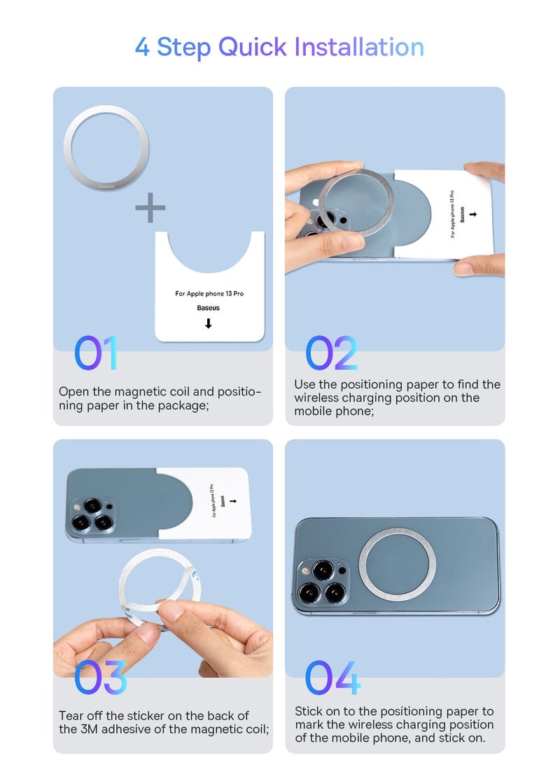 Baseus 2 Pack Universal Metal Rings Sticker Compatible For Magsafe Magnetic Wireless Charger iPhone 15/14/13/12 Series Pro Mini Max Samsung Galaxy, Ultra-Thin Car Charger Conversion Accessories Black - Image 3