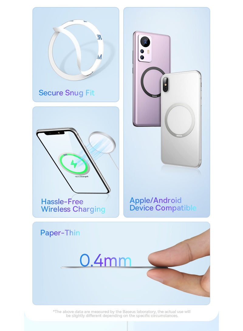 Baseus 2 Pack Universal Metal Rings Sticker Compatible For Magsafe Magnetic Wireless Charger iPhone 15/14/13/12 Series Pro Mini Max Samsung Galaxy, Ultra-Thin Car Charger Conversion Accessories Black - Image 4