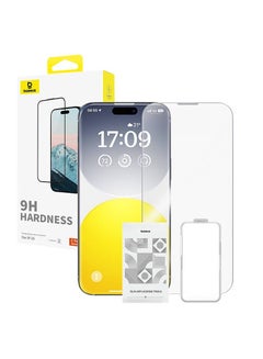 Baseus OS-Baseus Diamond Series Full-Coverage HD Tempered Glass Screen Protector for iP 15, Clear (Pack of 1, with cleaning kit and EasyStick installation tool)  - Image 1