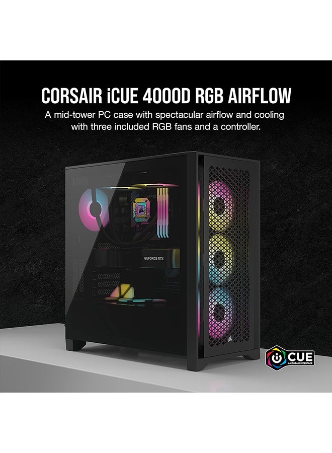 CORSAIR iCUE 4000D RGB AIRFLOW Mid-Tower Case, Black - 3x AF120 RGB ELITE Fans - iCUE Lighting Node PRO Controller - High-airflow Design Black  - Image 1