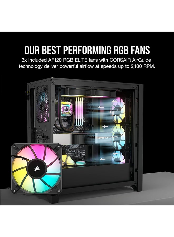 CORSAIR iCUE 4000D RGB AIRFLOW Mid-Tower Case, Black - 3x AF120 RGB ELITE Fans - iCUE Lighting Node PRO Controller - High-airflow Design Black  - Image 3