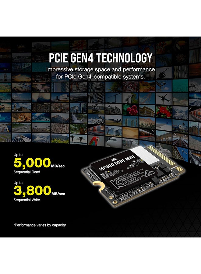 CORSAIR - MP600 Mini 1TB M.2 NVMe PCIe x4 Gen4 2 SSD, Up to 4,800MB/sec Sequential Read & 4800MB/s Write Speeds, High-Density 3D TLC NAND, for Steam Deck & Microsoft Surface, Black 1 TB - Image 1