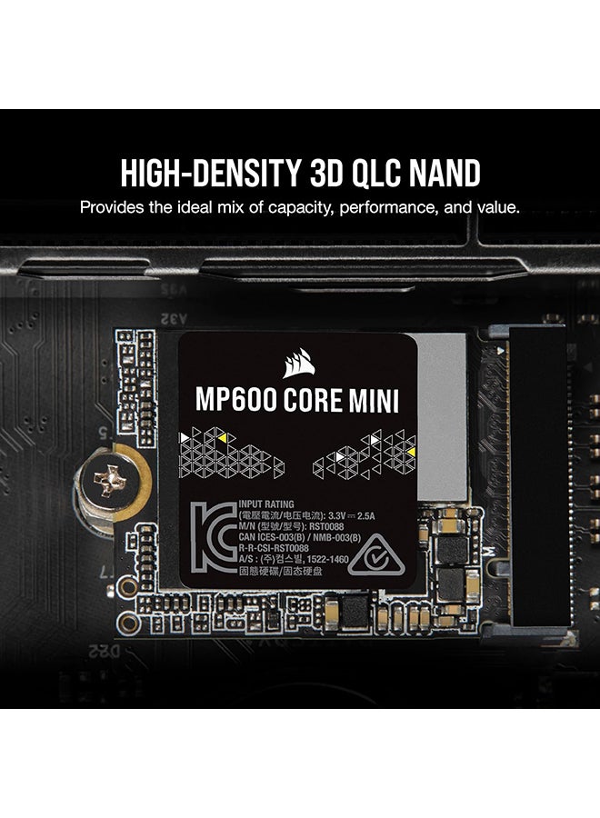 CORSAIR - MP600 Mini 1TB M.2 NVMe PCIe x4 Gen4 2 SSD, Up to 4,800MB/sec Sequential Read & 4800MB/s Write Speeds, High-Density 3D TLC NAND, for Steam Deck & Microsoft Surface, Black 1 TB - Image 1